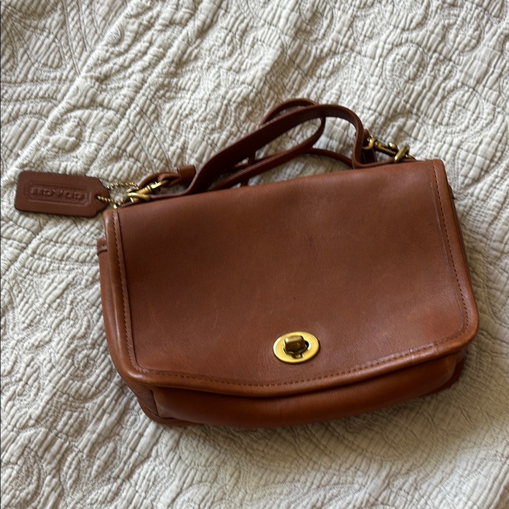 Coach Brown Leather Flap Shoulder Bag with Turnlock